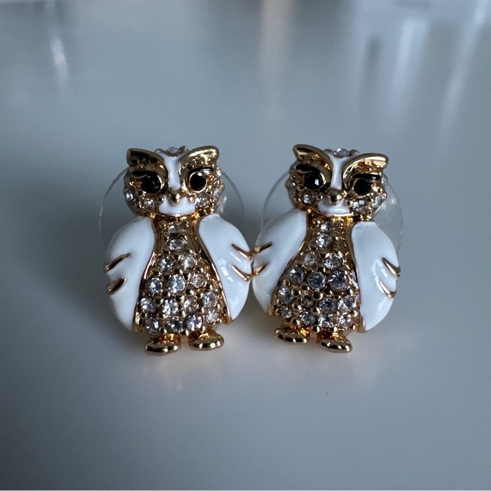Kate Spade Gold and White Owl Earrings